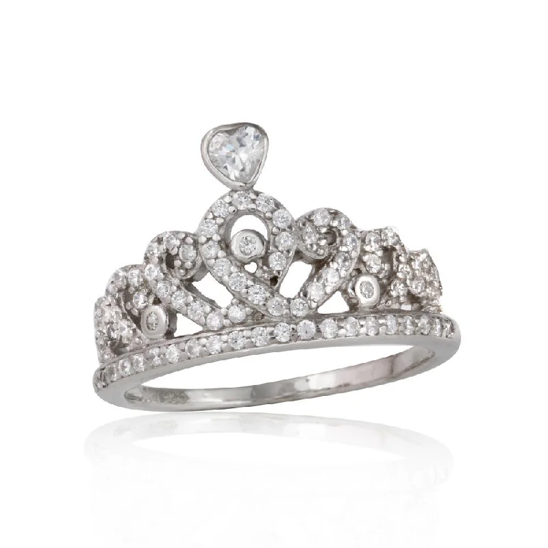 Rhodium Plated 925 Sterling Silver CZ Tiara Ring - STR01073