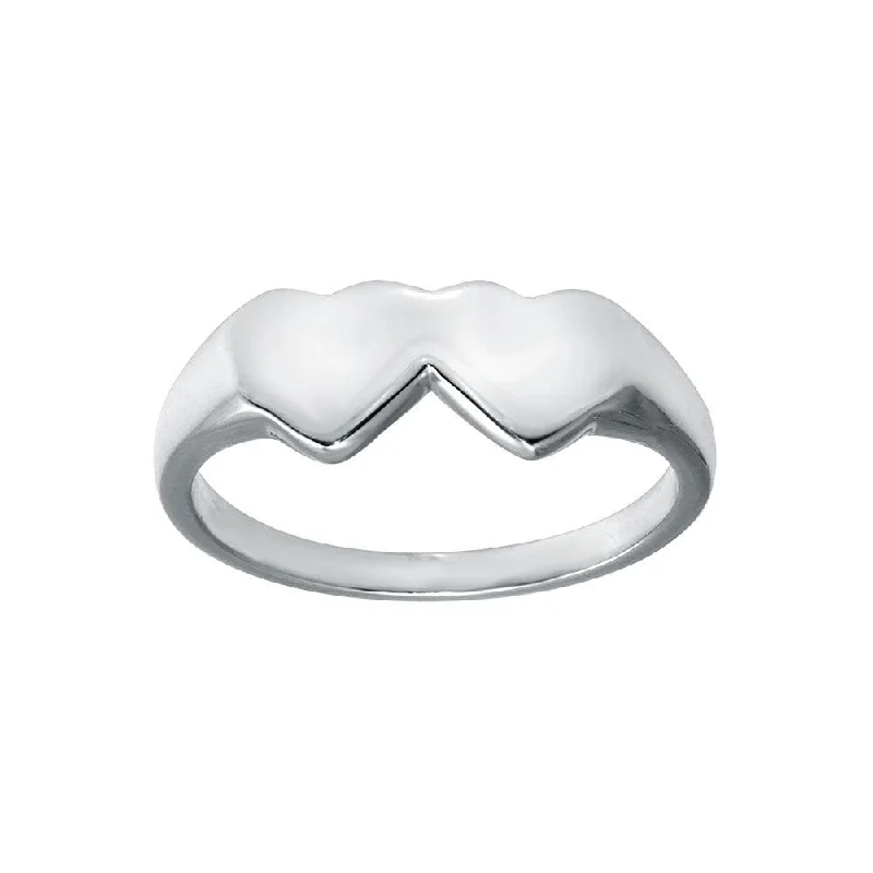 Rhodium Plated 925 Sterling Silver Double Heart Ring - SOR00036