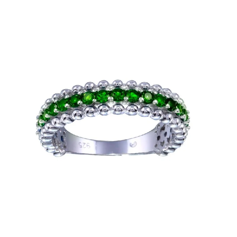 Rhodium Plated 925 Sterling Silver Green CZ Ring - BGR01318GRN