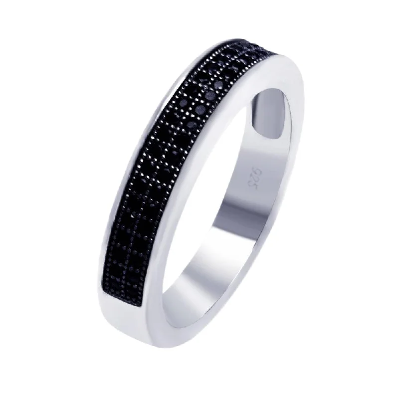 Silver 925 Rhodium Plated Half Micro Pave Black CZ Ring - ACR00052