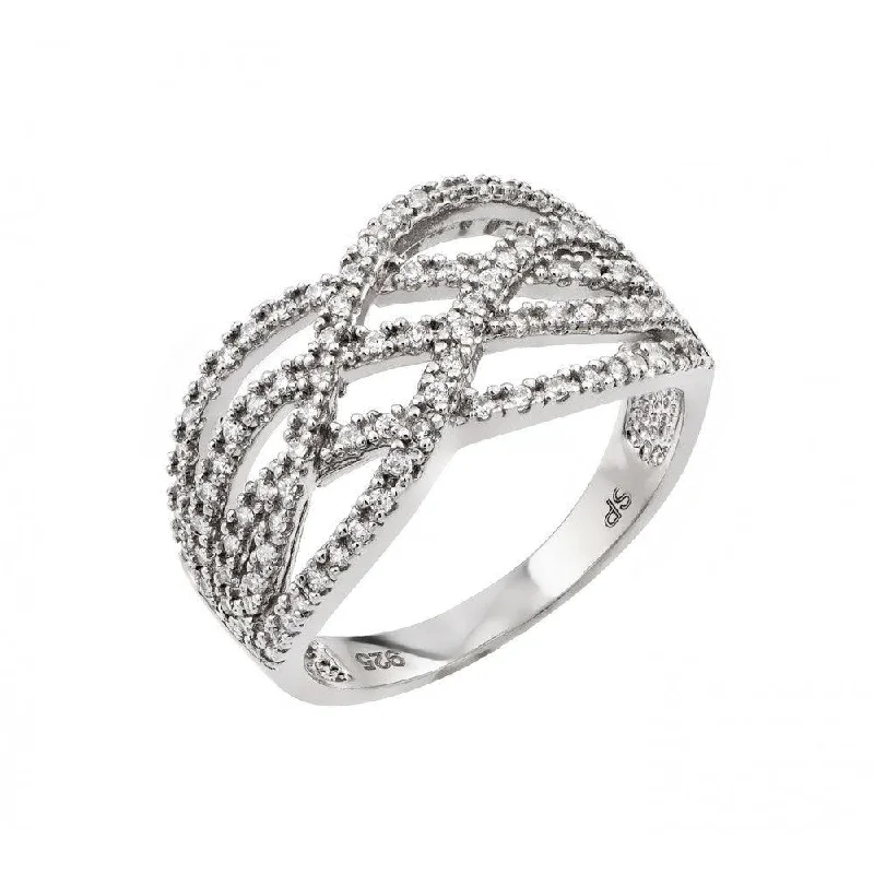 Silver 925 Rhodium Plated Micro Pave Set Clear CZ Interlacing Knot Ring - GMR00006