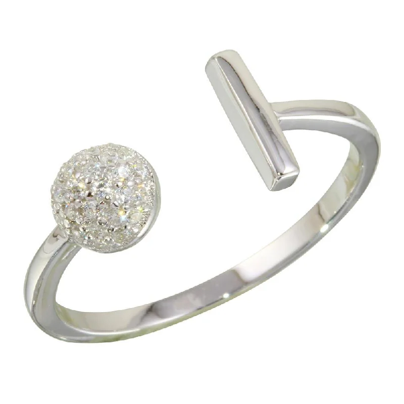 Rhodium Plated 925 Sterling Silver Open Bar and Half Circle Ring with CZ - STR01079