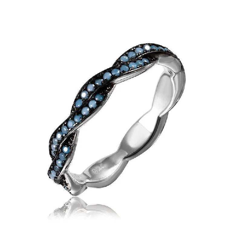 Silver 925 Rhodium Plated Rope Band with Turquoise Stone - GMR00107B