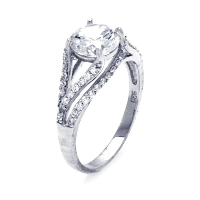 Silver 925 Rhodium Plated Round Center CZ Intertwining Ring - STR00653