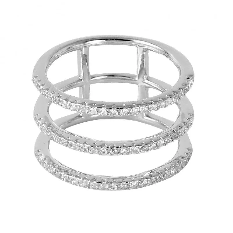 Silver 925 Rhodium Plated Triple Connected Band - GMR00046