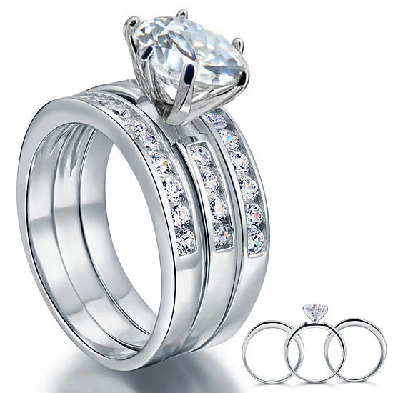 2 Ct Created Diamond 925 Sterling Silver Wedding Engagement Ring Set 3-Pcs XFR8101