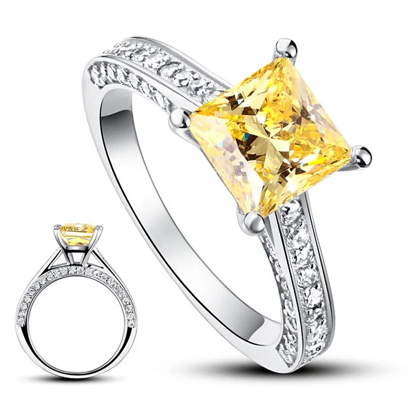 1.5 Carat Princess Cut Yellow Canary Created Diamond 925 Sterling Silver Wedding Engagement Ring XFR8194