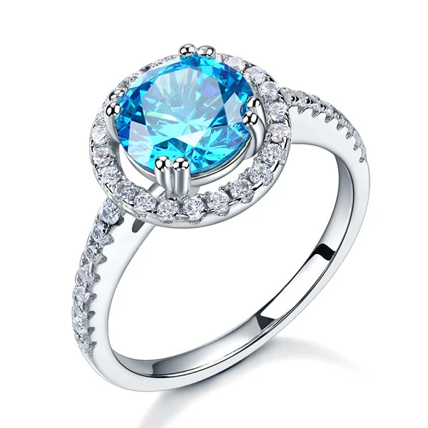 925 Sterling Silver Wedding Engagement Halo Ring 2 Carat Fancy Blue Created Diamond XFR8200