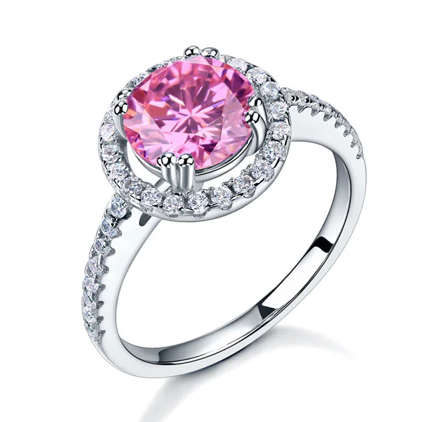 925 Sterling Silver Wedding Engagement Halo Ring 2 Carat Fancy Pink Created Diamond XFR8201