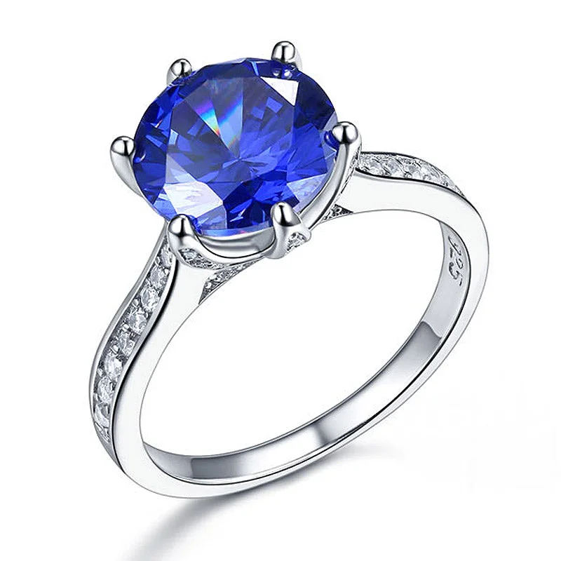 925 Sterling Silver Wedding Engagement Ring 3 Carat Blue Created Diamond Jewelry XFR8211