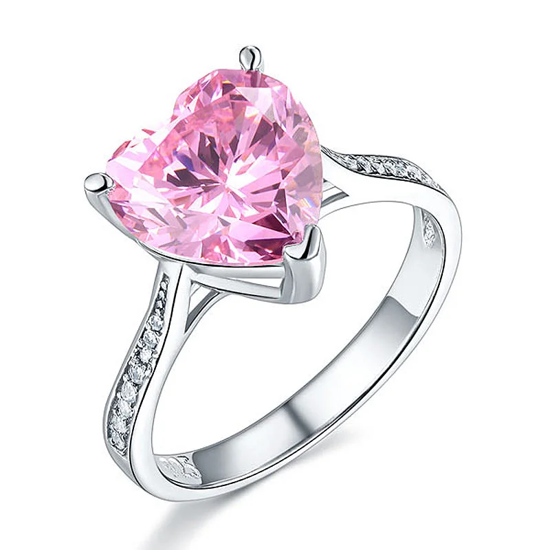 925 Sterling Silver Bridal Engagement Ring 3.5 Carat Heart Pink Created Diamond Jewelry XFR8216