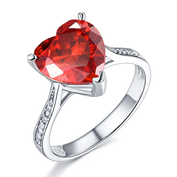 925 Sterling Silver Bridal Ring 3.5 Carat Heart Ruby Red Created Diamond Jewelry XFR8217