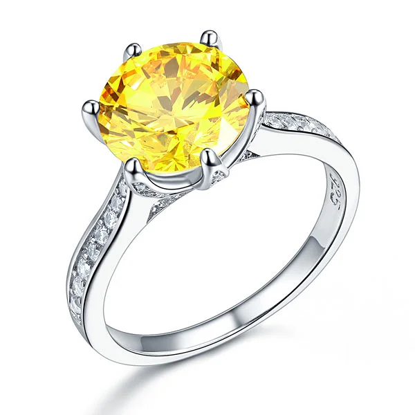 925 Sterling Silver Bridal Engagement Luxury Ring 3 Carat Yellow Canary Created Diamond Jewelry XFR8230