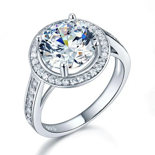 Luxury 925 Sterling Silver Wedding Anniversary Engagement Ring Halo 3.5 Ct Created Diamond XFR8235