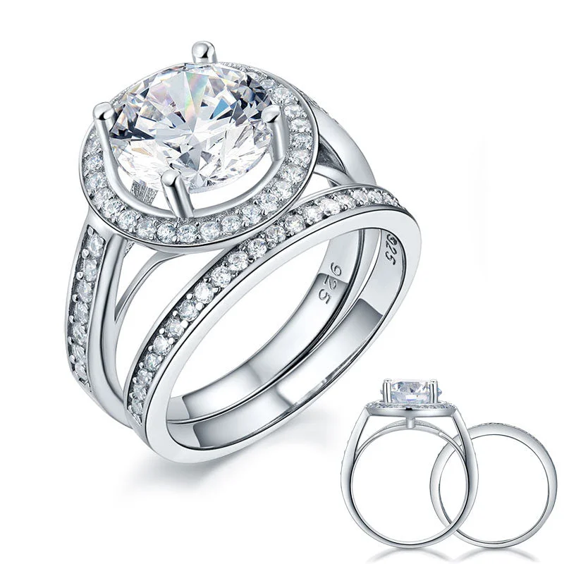 Luxury 925 Sterling Silver Promise Engagement Ring Set 3.5 Ct Vintage Created Diamond XFR8240