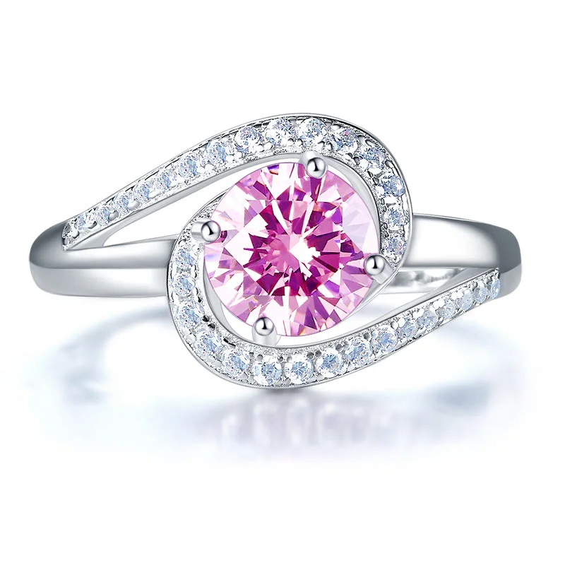 Twist Curl 925 Sterling Silver Wedding Engagement Ring 1.25 Ct Fancy Pink Created Diamond XFR8244