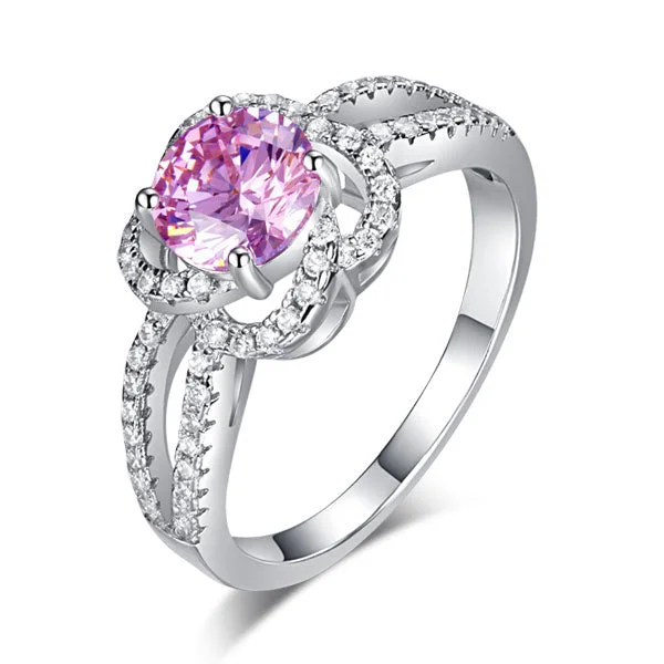 Floral 925 Sterling Silver Wedding Promise Anniversary Ring 1 Ct Fancy Pink Created Diamond Jewelry XFR8250