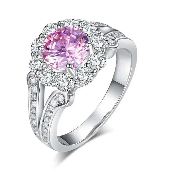 Art Deco Vintage style 925 Sterling Silver Wedding Ring 1.25 Ct Fancy Pink Created Diamond Promise Anniversary XFR8254