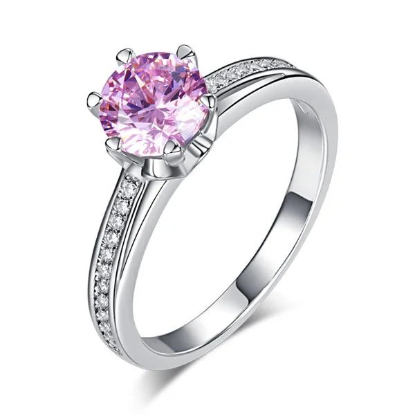 6 Claws 925 Sterling Silver Wedding Promise Anniversary Ring 1.25 Ct Fancy Pink Created Diamond Jewelry XFR8256