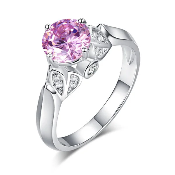 Flower 925 Sterling Silver Wedding Promise Anniversary Ring 1.25 Ct Fancy Pink Created Diamond Jewelry XFR8258