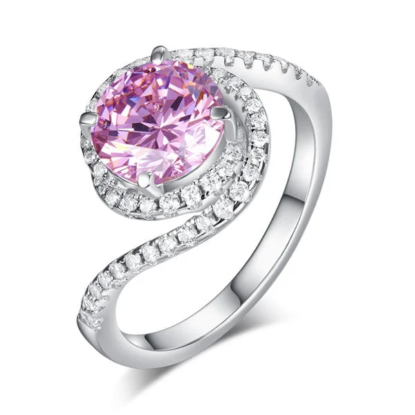 Twist Curl 925 Sterling Silver Wedding Engagement Ring 2 Ct Fancy Pink Created Diamond Promise Anniversary XFR8260