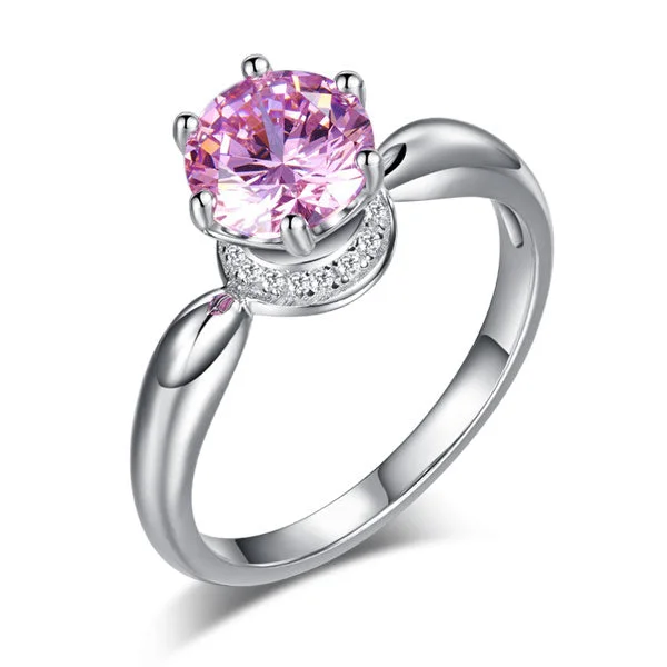 6 Claws Crown 925 Sterling Silver Wedding Promise Anniversary Ring 1.25 Ct Fancy Pink Created Diamond Jewelry XFR8262