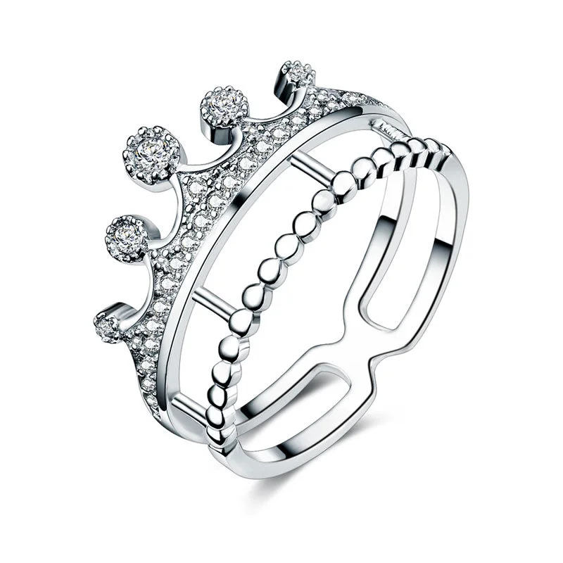 Solid 925 Sterling Silver Ring Crown Shape Created Diamond for Lady Trendy Stylish Jewelry XFR8277