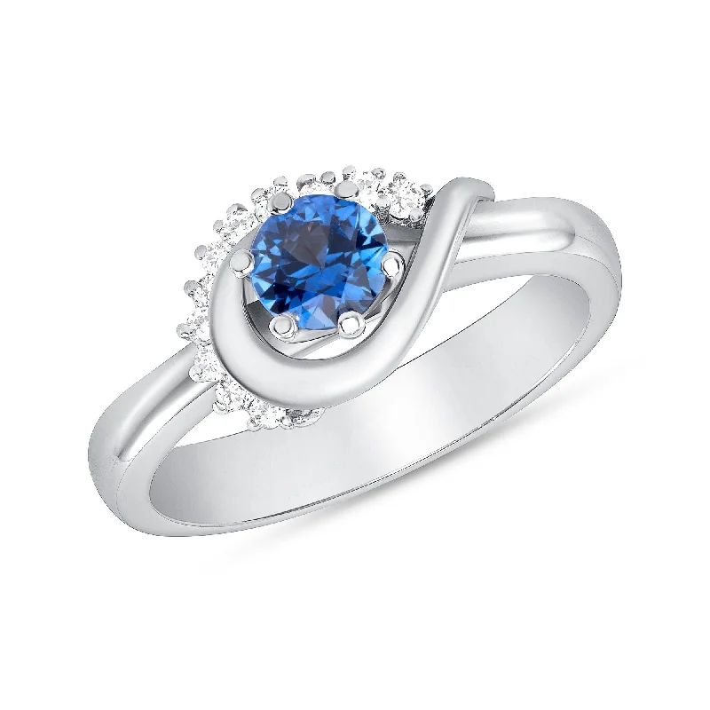 0.52 ct Blue Sapphire and Diamond Ring in 14k White Gold