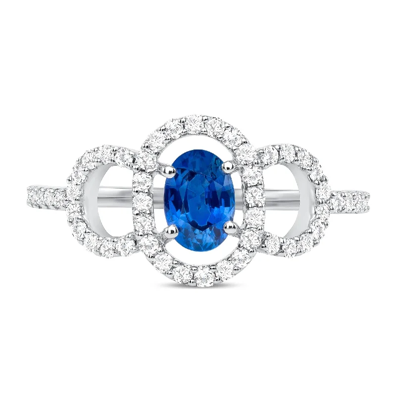 0.59 ct Blue Sapphire and Diamond Ring in 14k White Gold