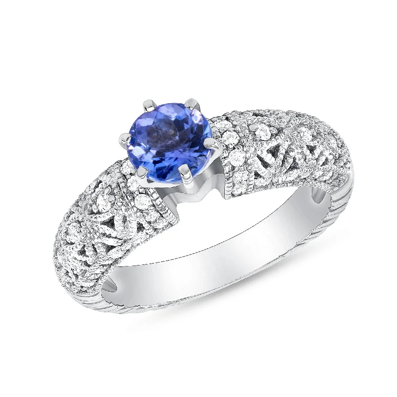 0.82 ct Tanzanite and Diamond Ring in 14k White Gold