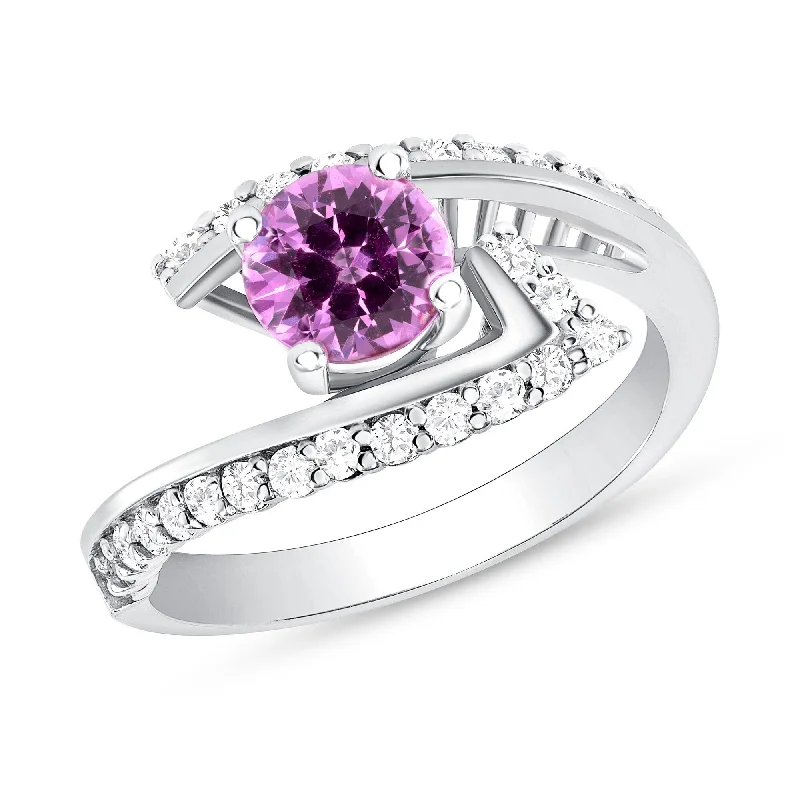 0.99 ct Pink Sapphire and Diamond Ring in 14k White Gold