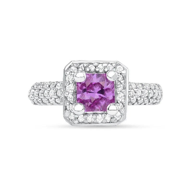 1.03 ct Pink Sapphire and Diamond Ring in 14k White Gold