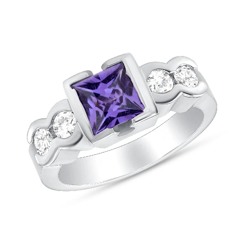 1.03 ct Purple Sapphire and Diamond Ring in 14k White Gold