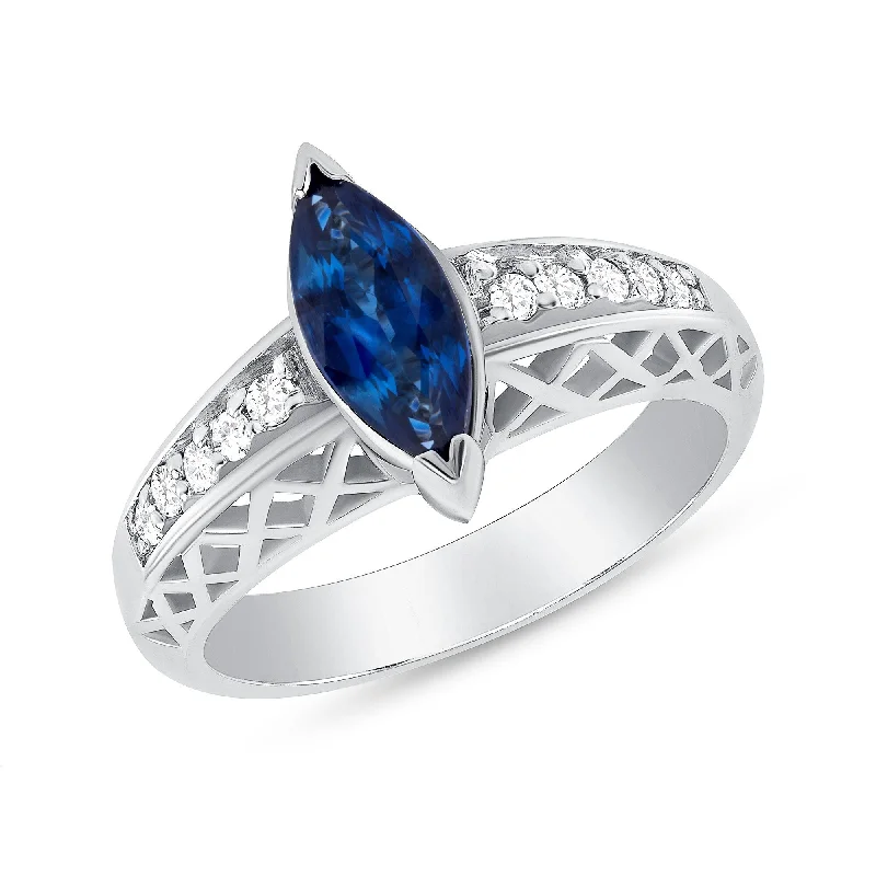 1.18 ct Blue Sapphire and Diamond Ring in 14k White Gold