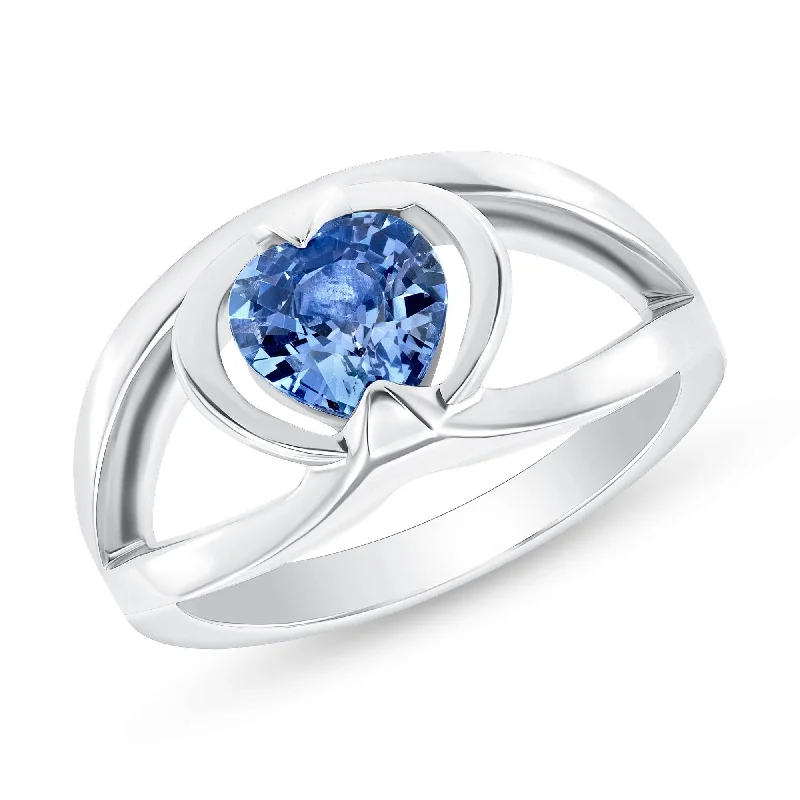 1.18 ct Blue Sapphire Heart Shape Ring in 14k White Gold