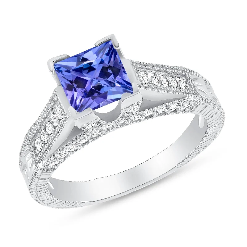 1.24 ct Tanzanite and Diamond Ring in 14k White Gold