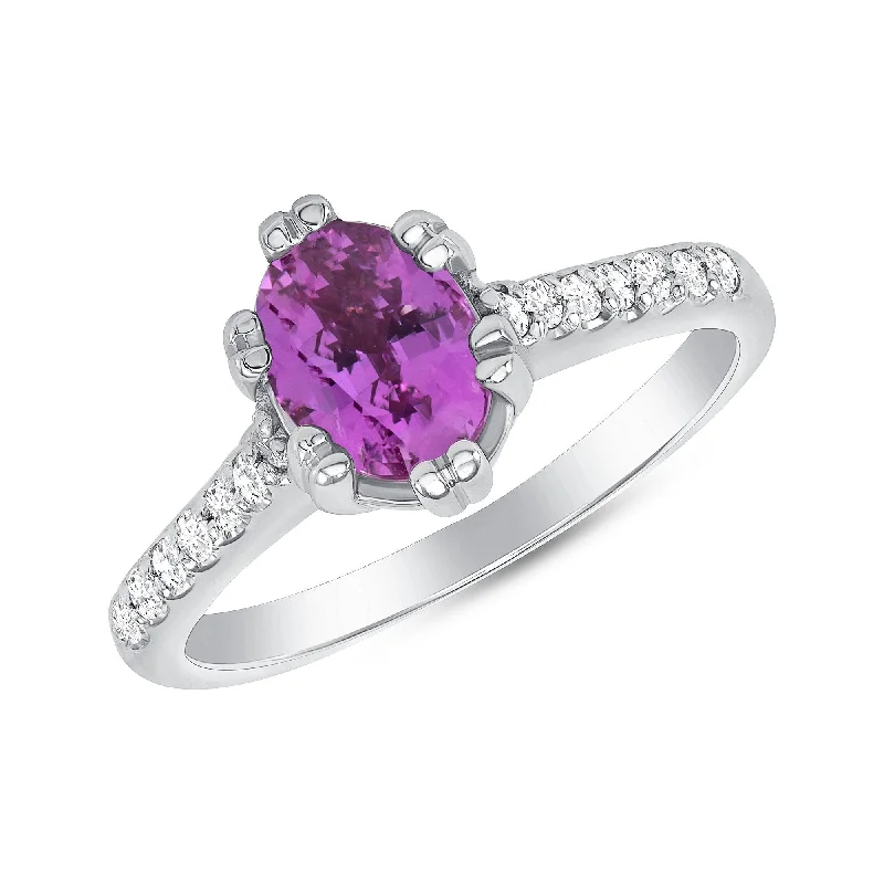 1.39 ct Pink Sapphire and Diamond Ring in 14k White Gold