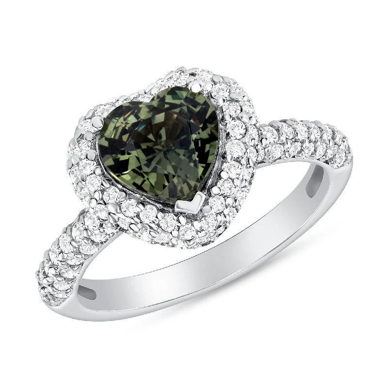 1.54 ct Green Sapphire and Diamond Ring in 14k White Gold