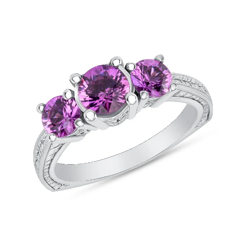 1.54 ct Pink Sapphire 3-Stone Ring in 14k White Gold