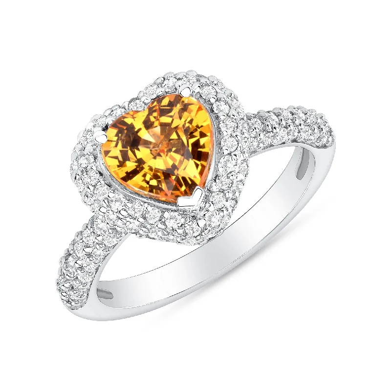 1.55 ct Yellow Sapphire and Diamond Ring in 14k White Gold