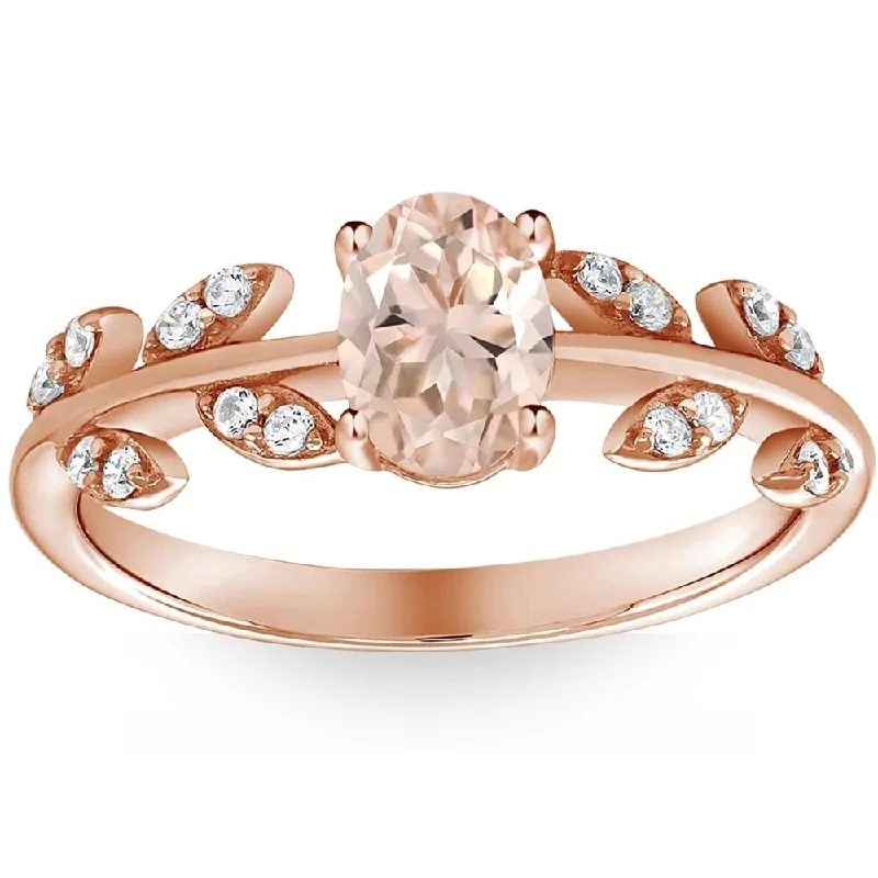 1 Ct Oval Morganite & Diamond Vine Engagement Anniversary Ring in Rose Gold