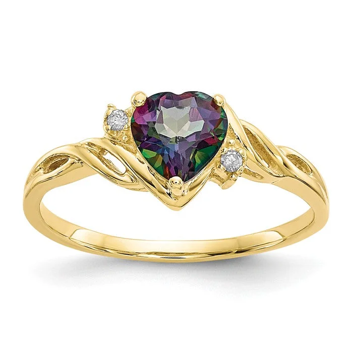 10k Yellow Gold Heart Mystic Fire Topaz And .01ct Diamond Ring