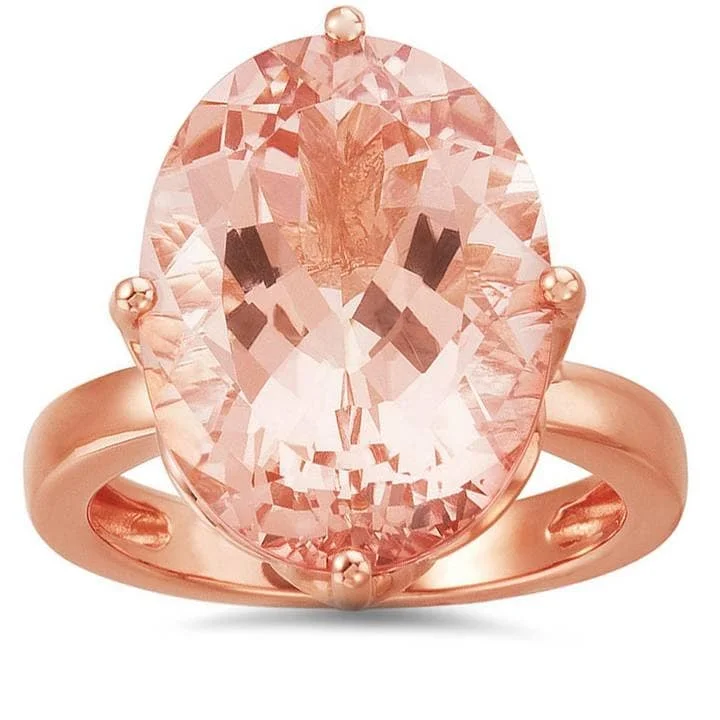 12 1/8ct Large Oval Morganite Vintage Style Ring Rose Gold