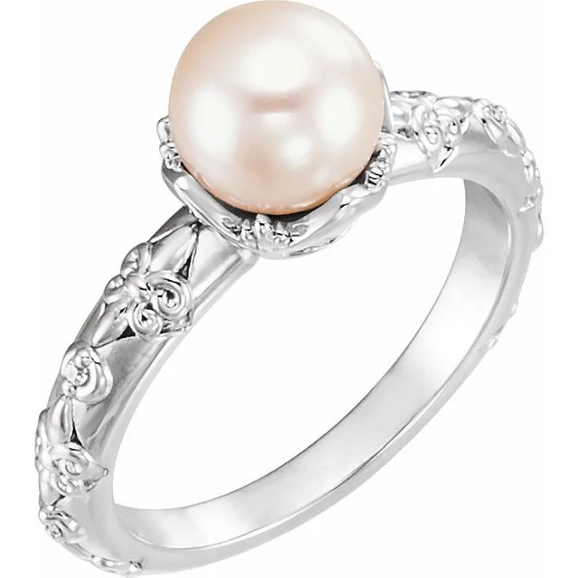 14k Gold Freshwater Cultured Pearl & .02 CTW Diamond Vintage Inspired Ring