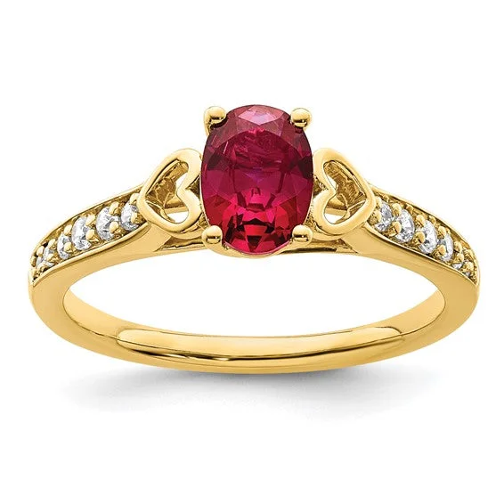 14k Gold Side Hearts Ruby and Diamond Ring