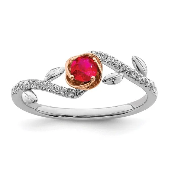 14k White and Rose Gold Two-tone Rose Ruby and Diamond Ring