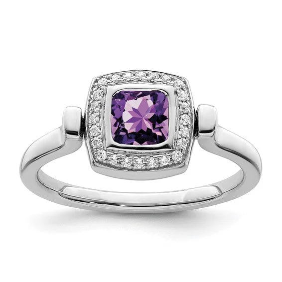 14K White Gold Cushion Cut Amethyst And Diamond Flip Ring