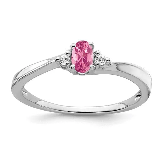 14k White Gold Oval 5x3mm Pink Tourmaline And Diamond Ring