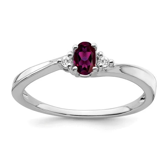 14k White Gold Oval 5x3mm Rhodolite Garnet And Diamond Ring