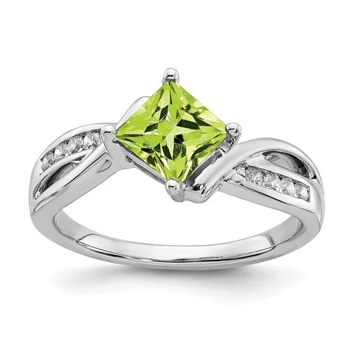 14k White Gold Peridot Square and Diamond Ring